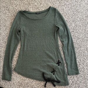 Patty Boutik Forest Green Long Sleeve Top with Side Tie